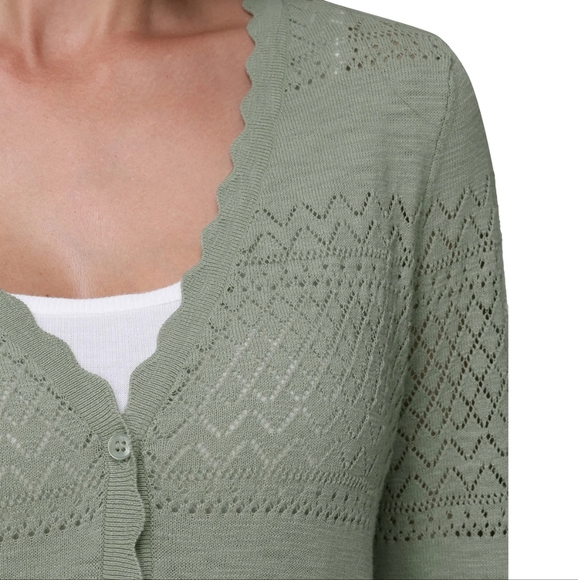 Frye Women's Green Pointelle Cardigan Sweater - Picture 5 of 8